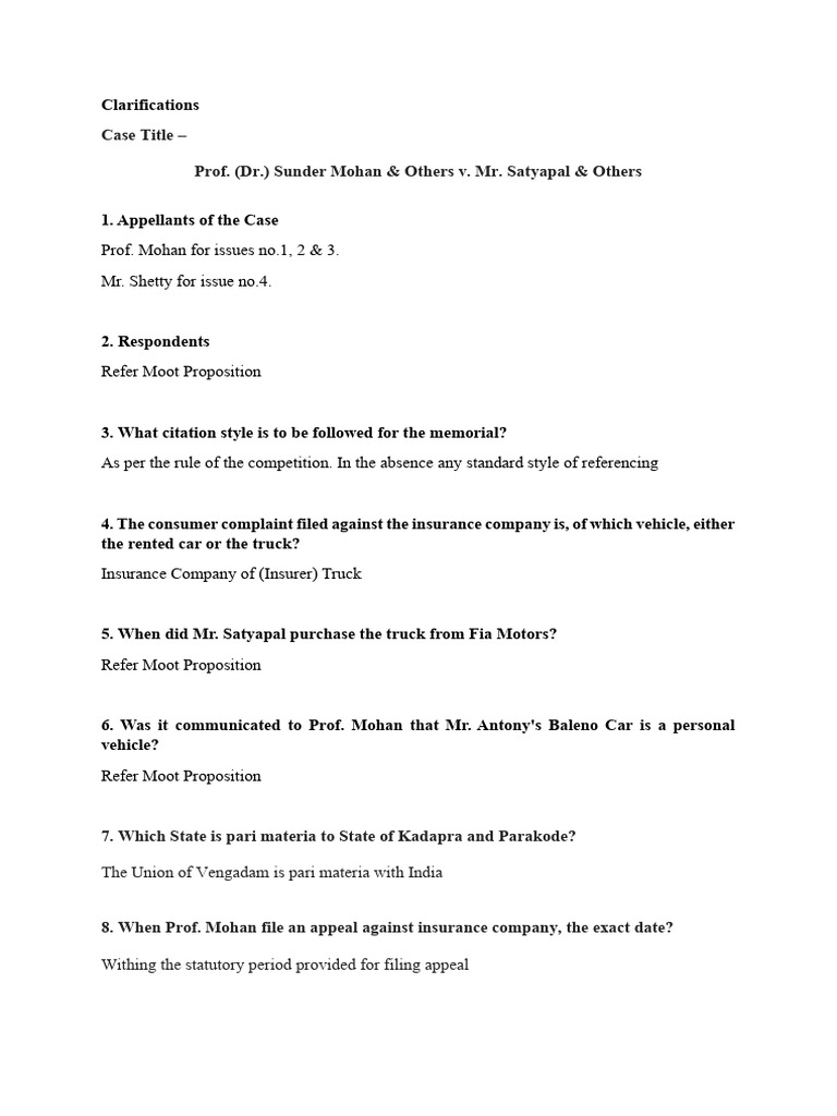 Moot Court Case Clarifications Guide | PDF