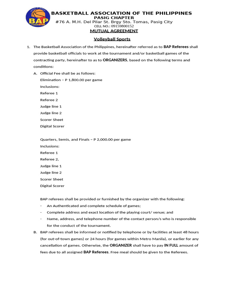 BAP Referee Agreement for Tournaments | PDF