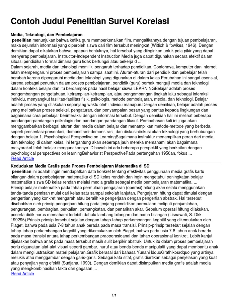 Contoh Judul Penelitian Survei Korelasi