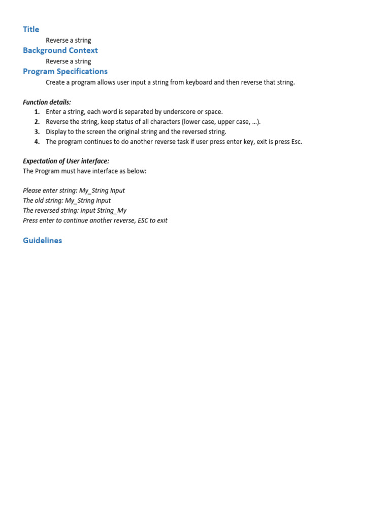 Reverse a String Program Guide | PDF