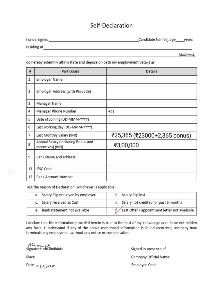 Employment Self-Declaration Form | PDF