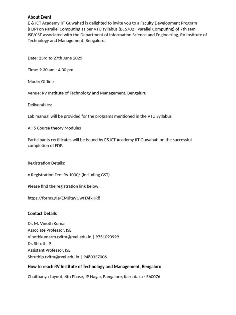 BCS702 Parallel Computing FDP Invitation | PDF