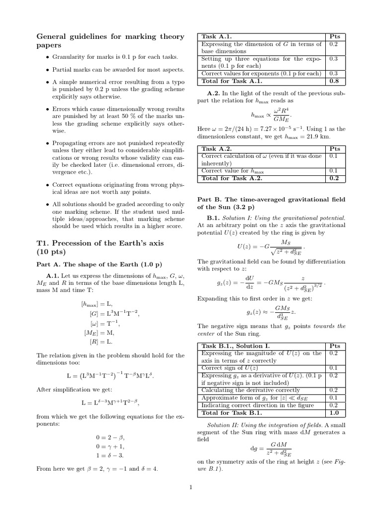 Grading Guidelines for Theory Papers | PDF | Torque | Angular Momentum