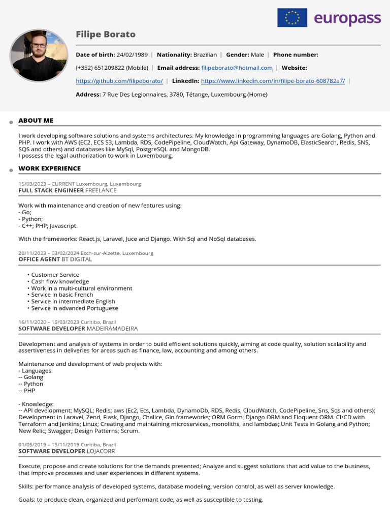 Filipe Borato: Software Engineer Profile | PDF | My Sql | Php