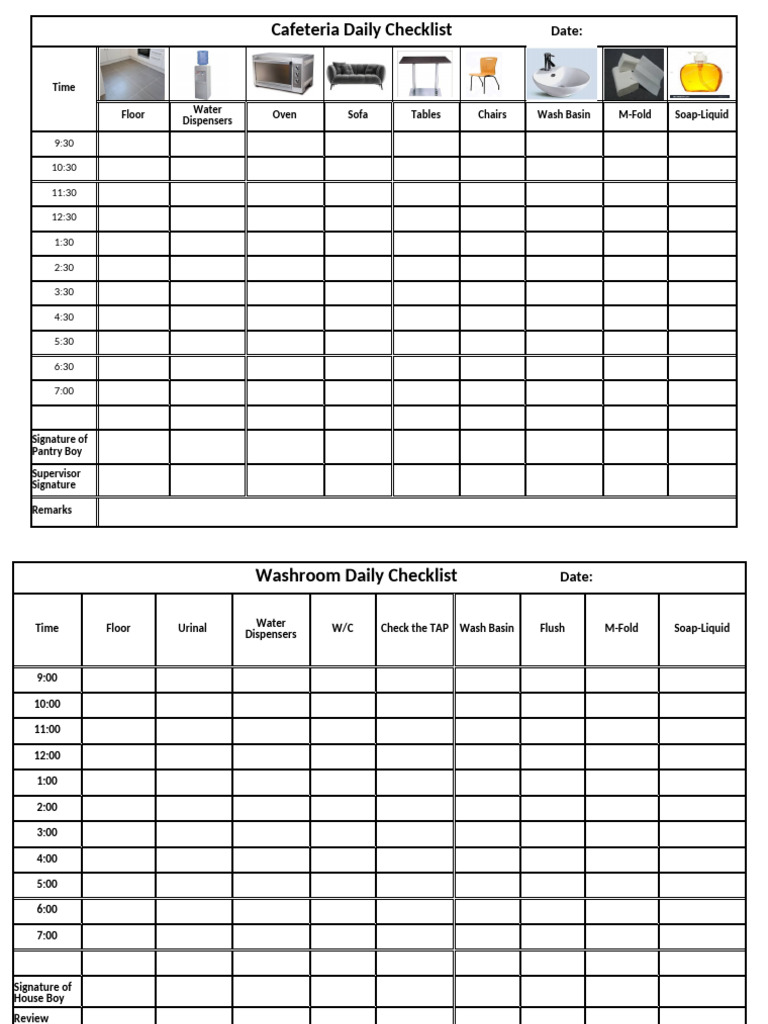 Cafeteria Daily Cleaning Checklist | PDF