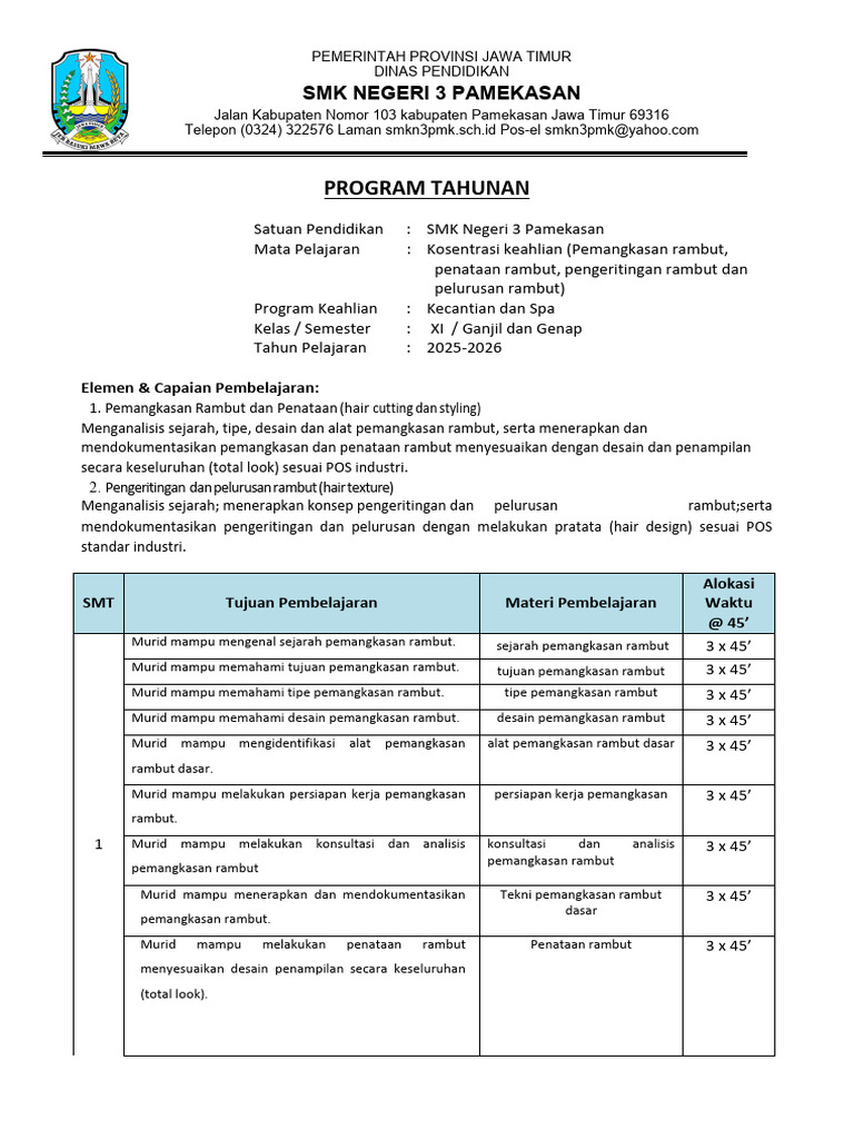 Program Pembelajaran SMK Kecantikan 2025 | PDF