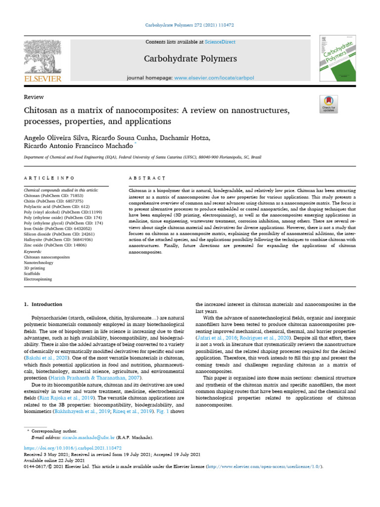Chitosan As A Matrix of Nanocomposites A Review On Nanostructures ...