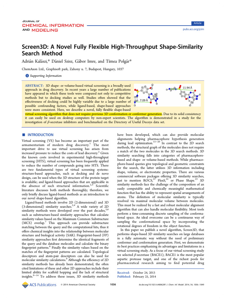 Screen3D: Flexible 3D Shape Search Method | PDF | Docking (Molecular ...
