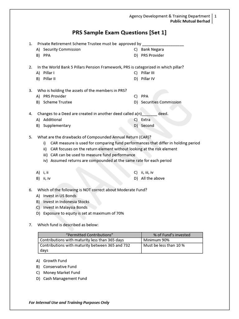 PRS Exam Questions and Answers Set 1 | PDF | Stocks | Insurance