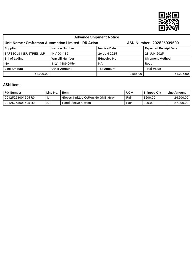 Advance Shipment Notice for Craftsman Automation | PDF