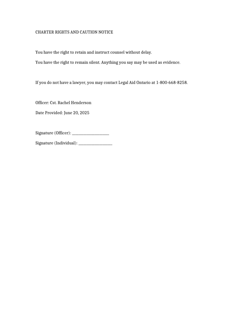 3 Charter Rights Caution Sheet | PDF