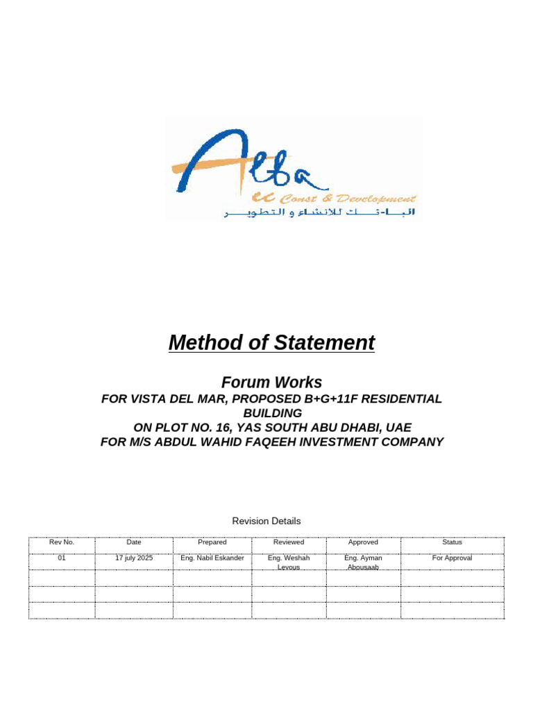 Method Statement for Formwork Installation | PDF | Quality Assurance ...