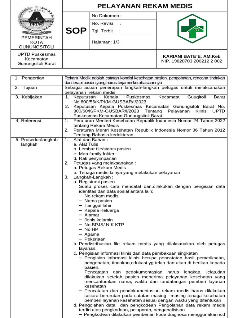 Sop Pelayanan Rekam Medis Pdf
