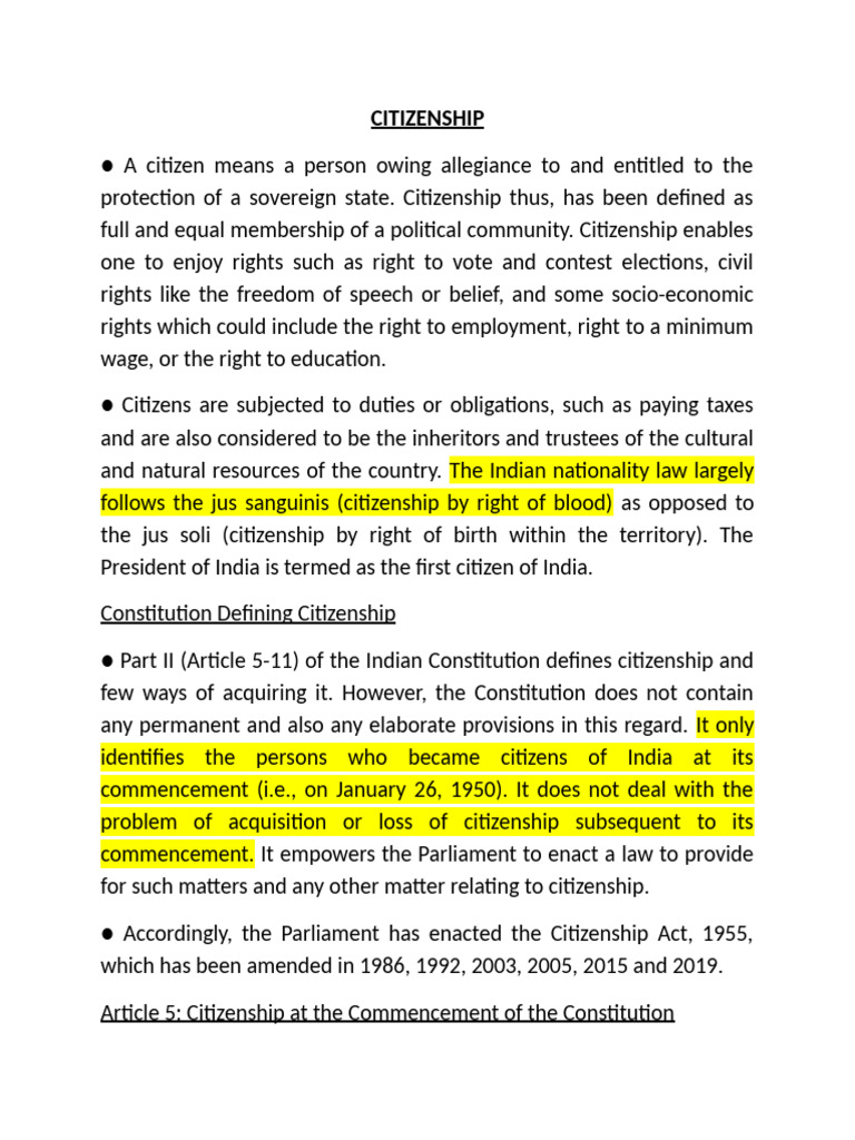 Understanding Indian Citizenship Laws | PDF | Citizenship | Government