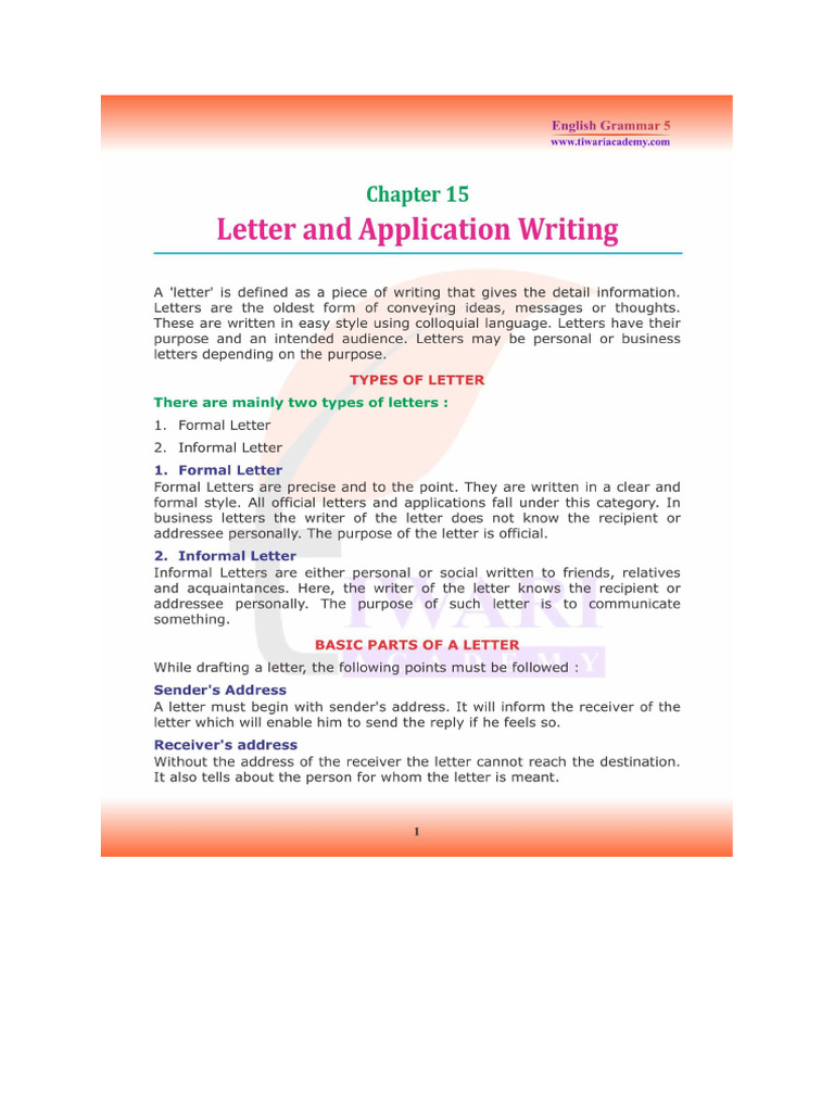Formal Letter Examples for Class 5 | PDF