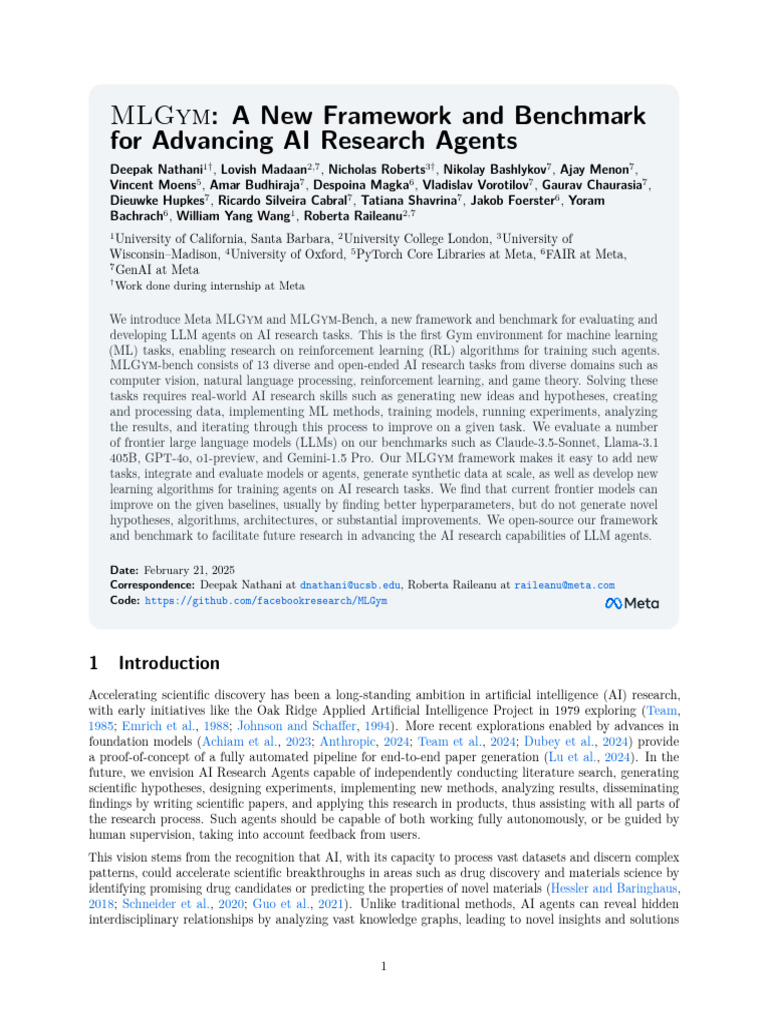 MLGym: Benchmarking AI Research Agents | PDF | Artificial Intelligence ...
