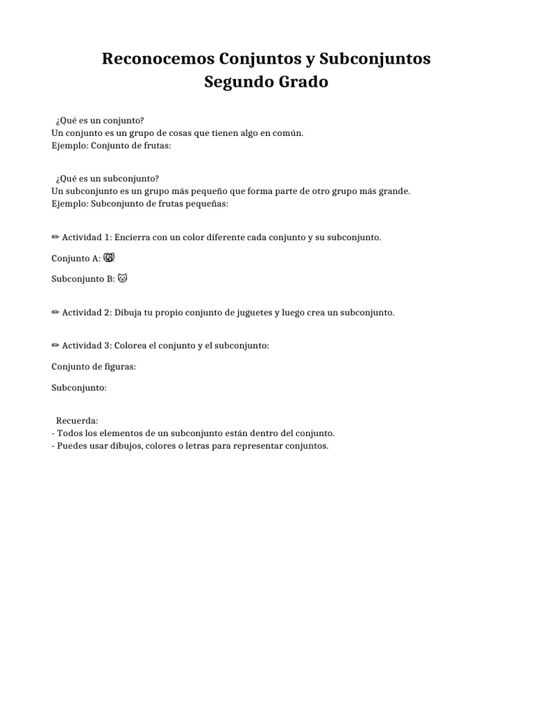 Ejercicios de Conjuntos para Segundo Grado | PDF