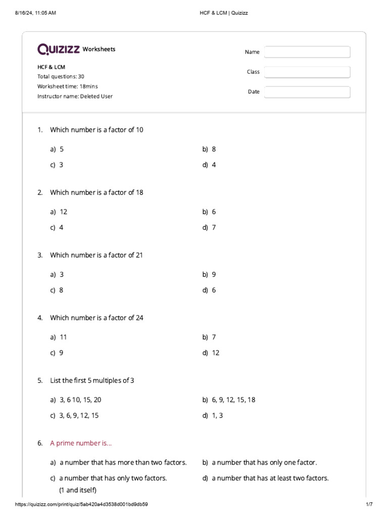 HCF and LCM Worksheets for Practice | PDF | Chess | Chess Theory