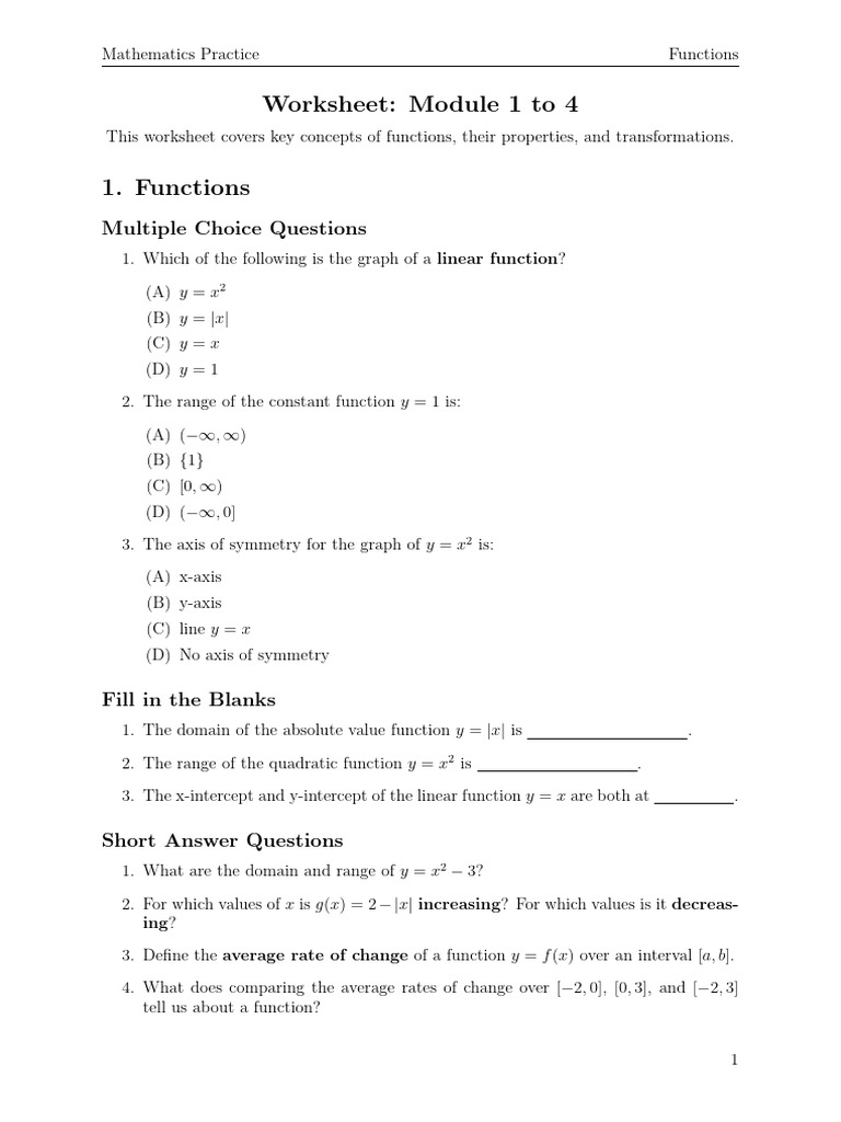 Grade 10 Functions Practice Worksheet | PDF | Function (Mathematics ...