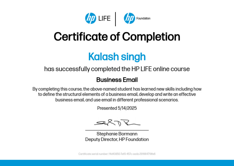 HP LIFE Business Email Course Certificate | PDF