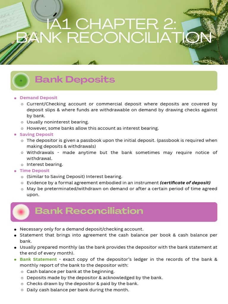 Bank Reconciliation Explained: Methods & Items | PDF | Banks | Deposit ...