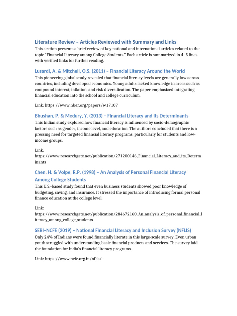 Financial Literacy Insights for Students | PDF | Financial Literacy ...