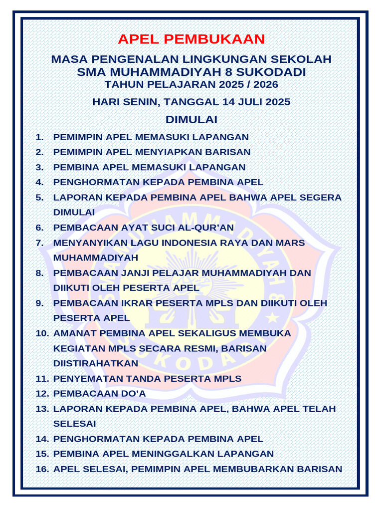 Teks Apel Pembukaan MPLS 2025/2026 | PDF