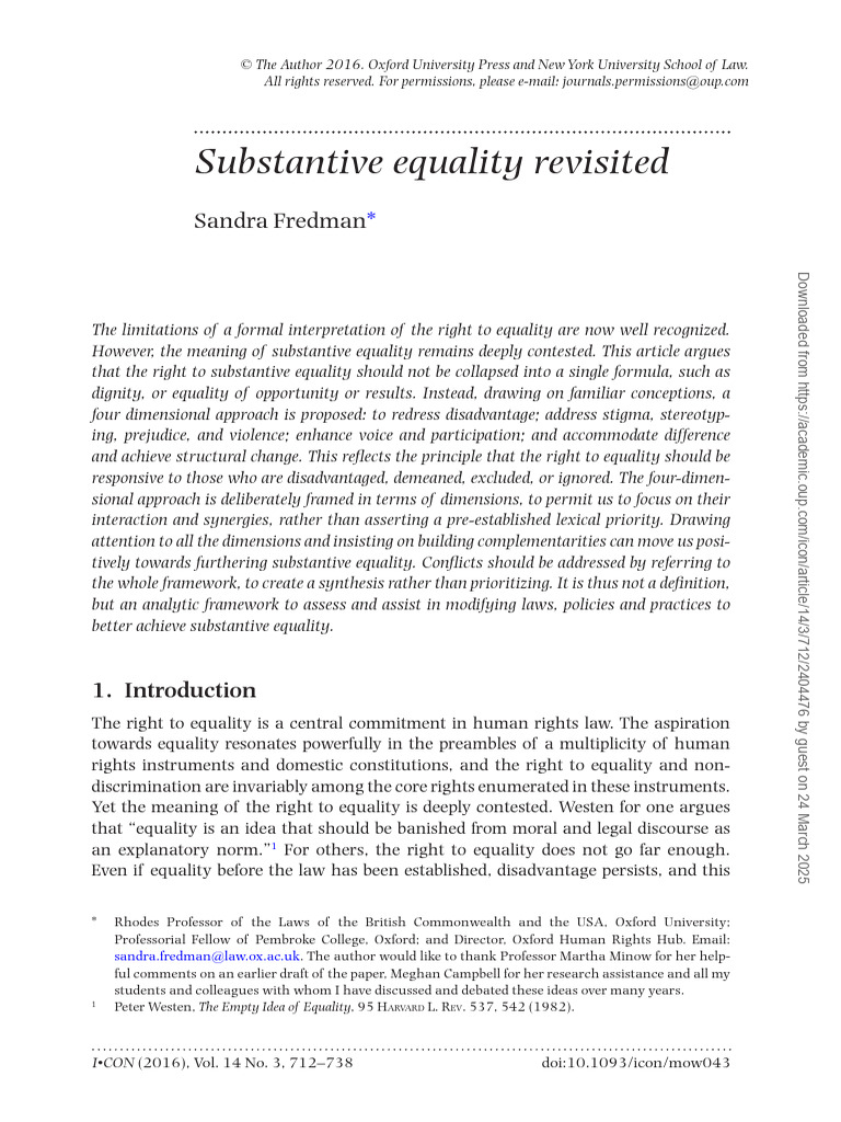 Four-Dimensional Substantive Equality | PDF | Equal Opportunity ...