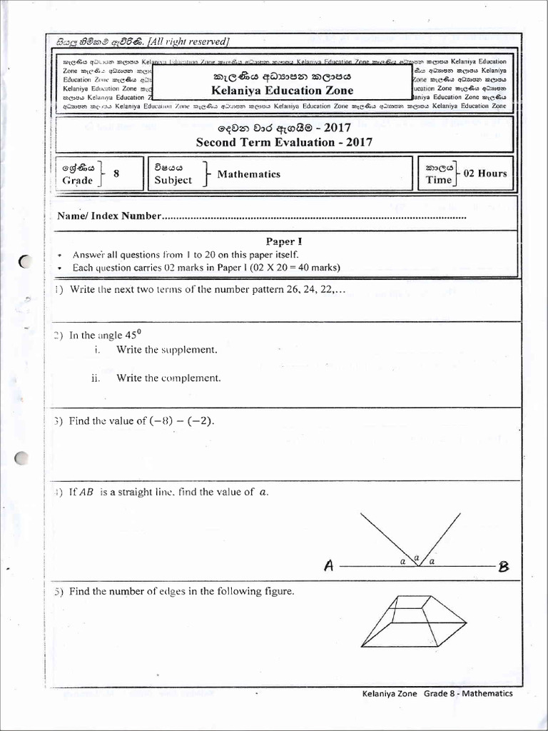 Grade 8 Maths Exam Papers 2017 | PDF | Elementary Mathematics ...