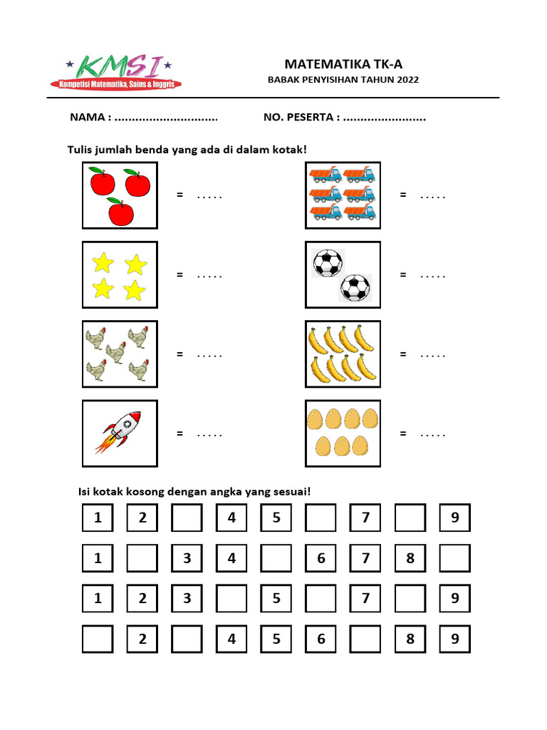 Soal Matematika TK B Semester 1 | PDF