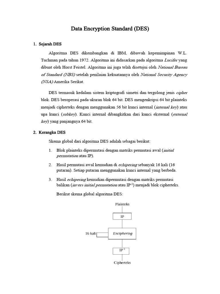 Algoritma Data Encryption Standard (DES) | PDF