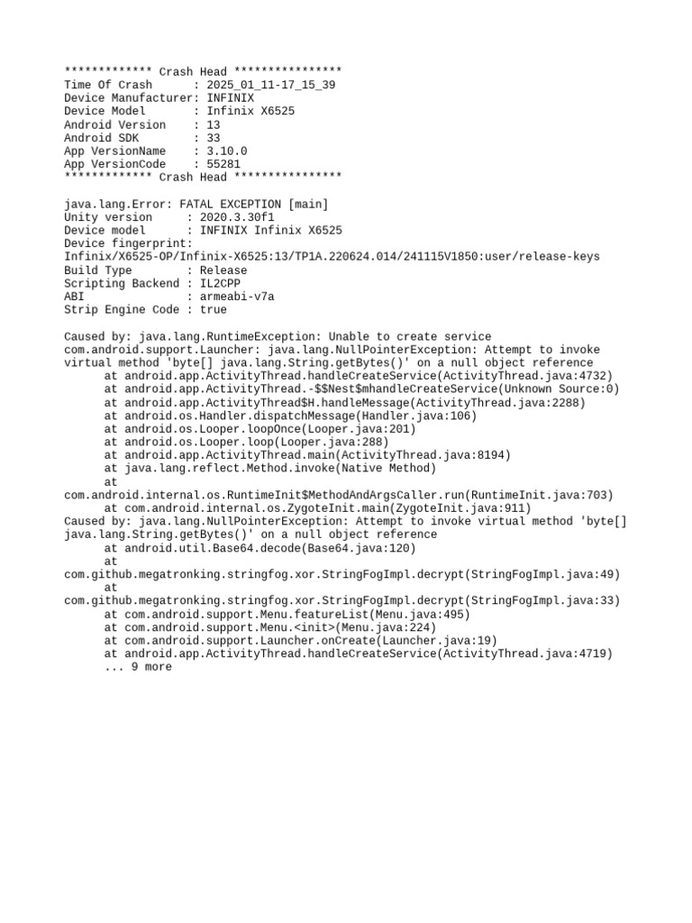 Infinix X6525 Crash Report Analysis | PDF | Java (Programming Language ...