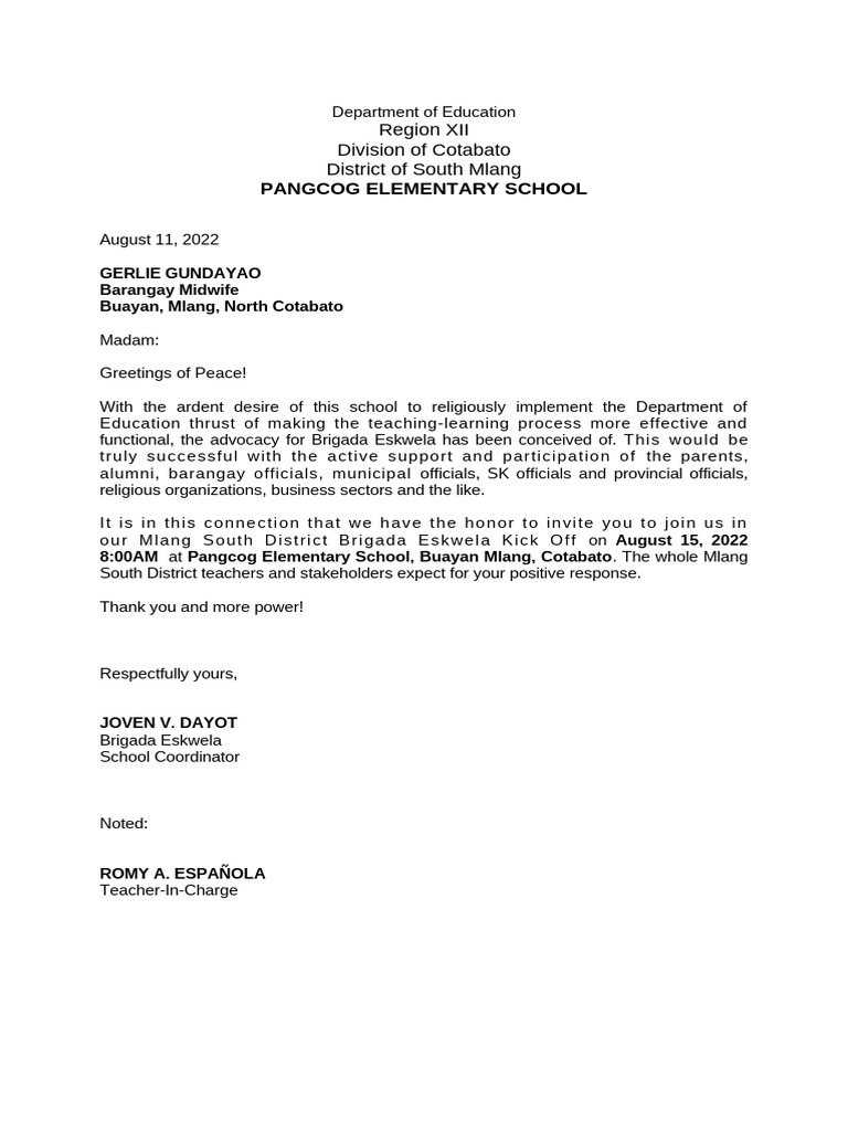 Kick Off Letter 2022 | PDF