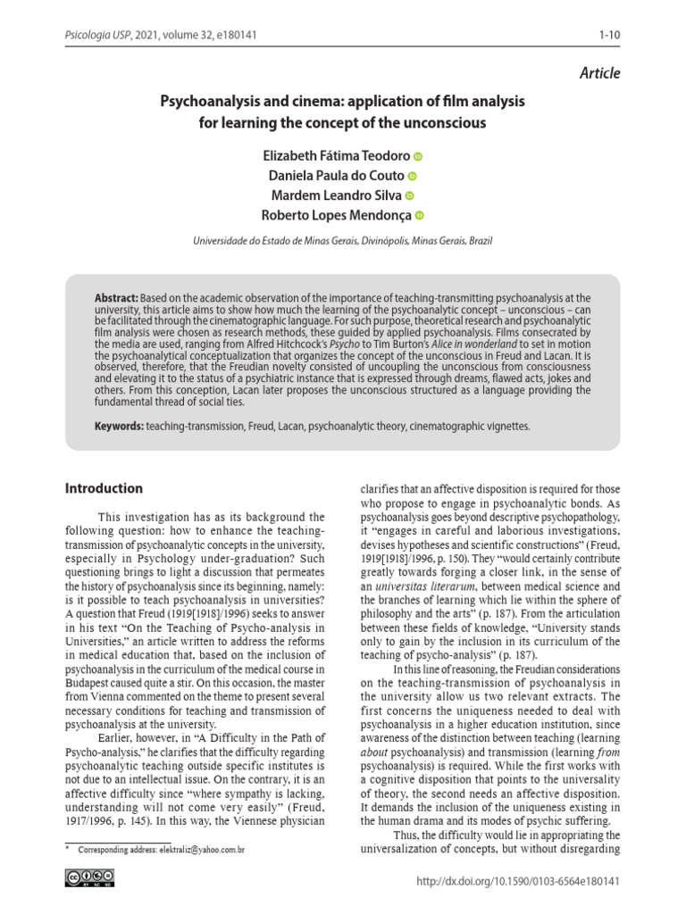 Psychoanalysis Through Film Analysis | PDF | Psychoanalysis ...