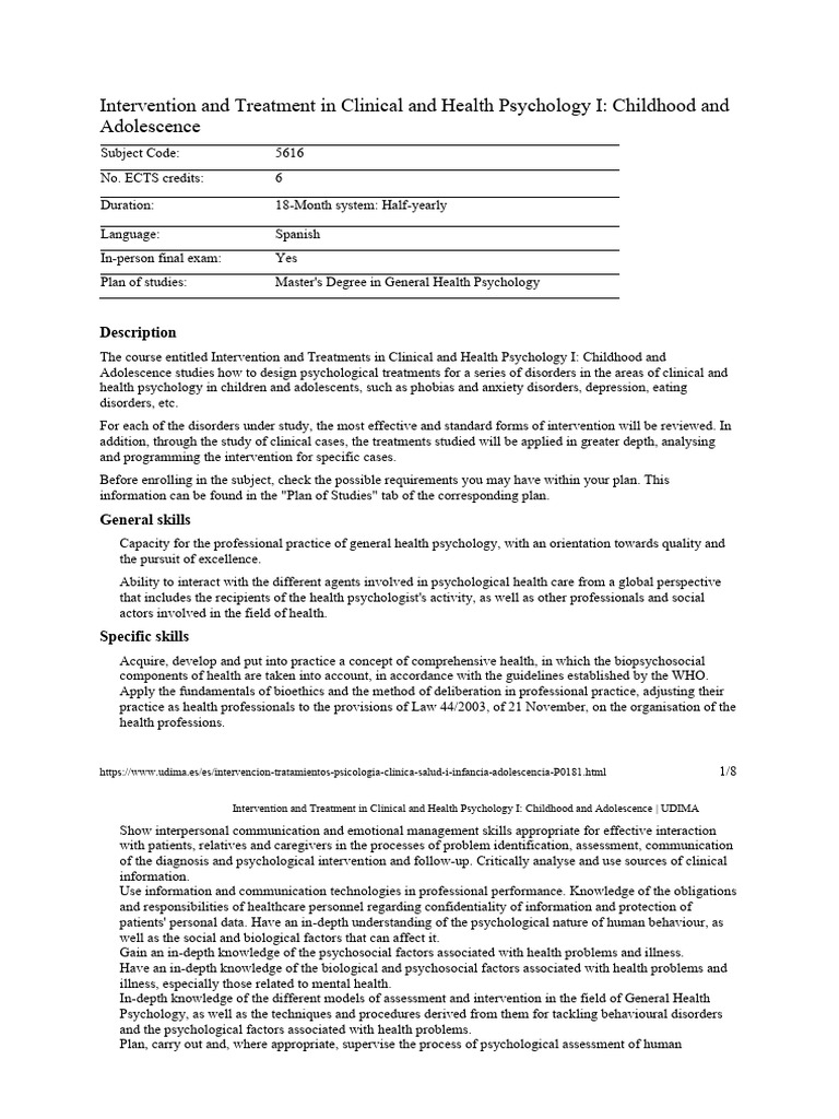 Intervention and Treatment in Clinical and Health Psychology I | PDF ...