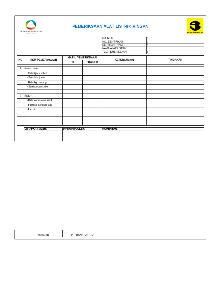 Form Inspeksi Instalasi Listrik | PDF