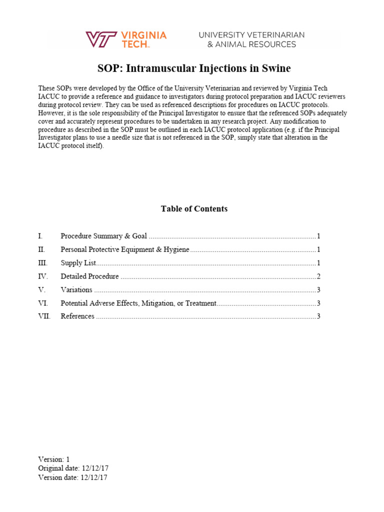 Sop Swine Intramuscular Injection | PDF | Injection (Medicine ...