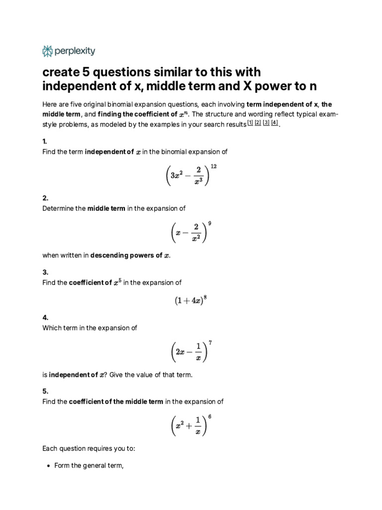 Create 5 Questions Similar To This With Independen | PDF