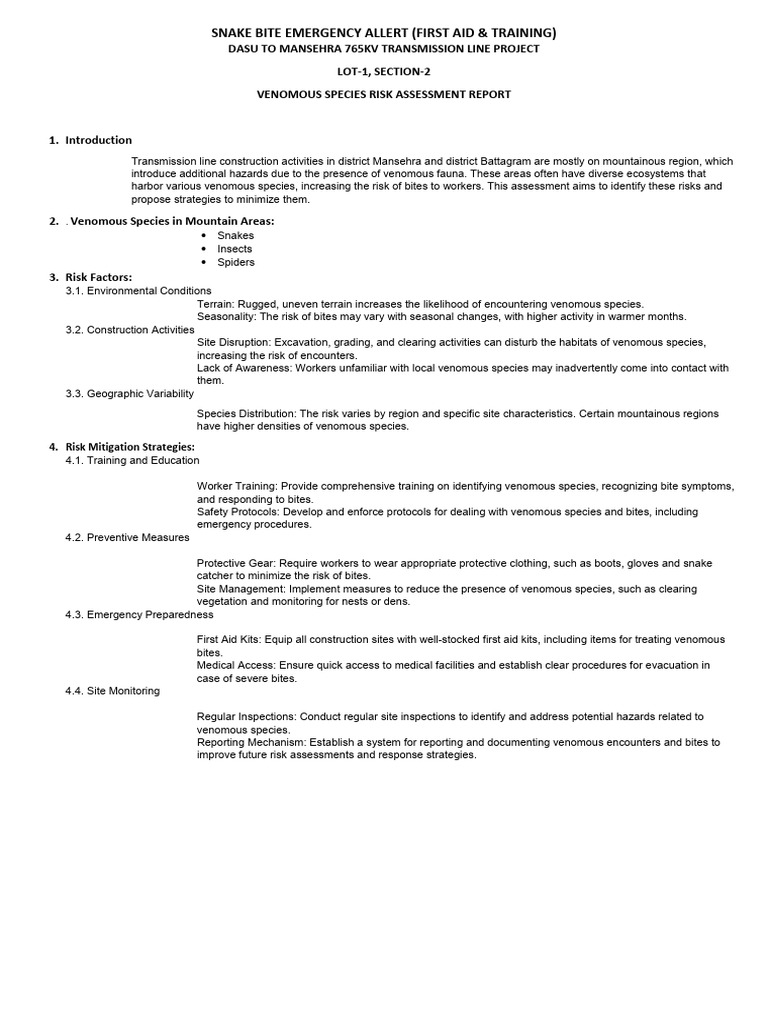 Snake Bite Risk Assessment & First Aid | PDF | Snake | Risk