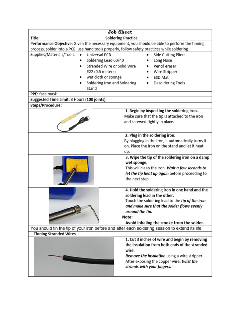 Soldering Practice Objective Sheet | PDF | Soldering | Electrical Connector