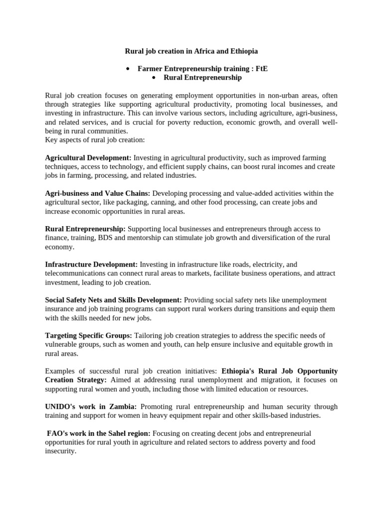 Rural Job Creation Strategies in Ethiopia | PDF | Entrepreneurship ...