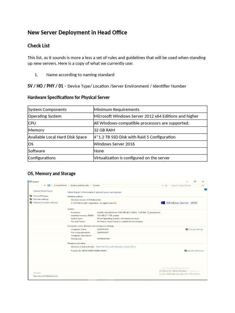 Server Deployment Checklist for Head Office | PDF | Virtualization ...