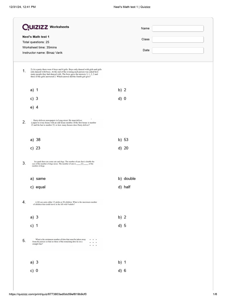 Neel's Math Test 1 - Quizizz | PDF | Chess Openings | Chess Theory