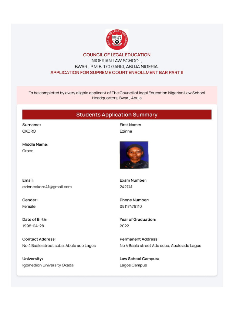 Student Application Summary | PDF
