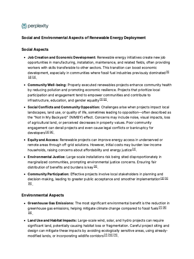 Social and Environmental Impact of Renewables | PDF | Renewable Energy ...