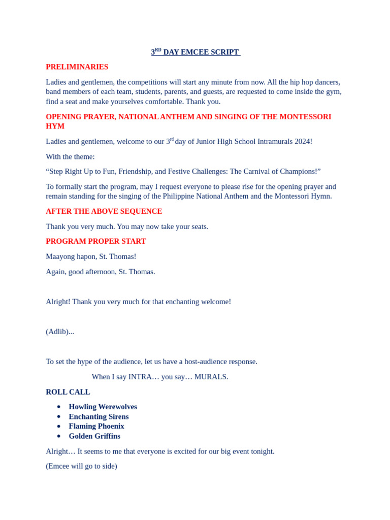 3rd Day Emcee Script (BOTB) | PDF | Clothing | Performing Arts