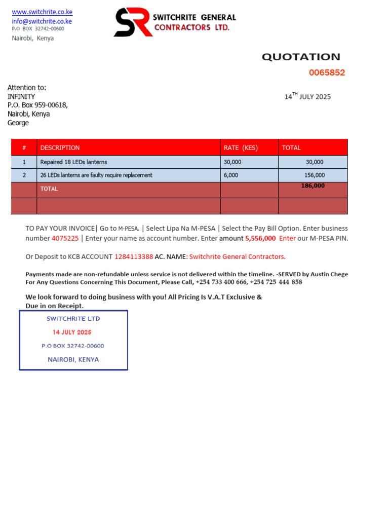 Switchrite Quotation for LED Repairs | PDF