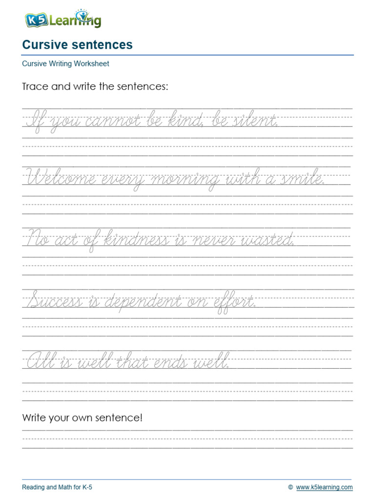 Cursive Handwriting Practice Sentences | PDF