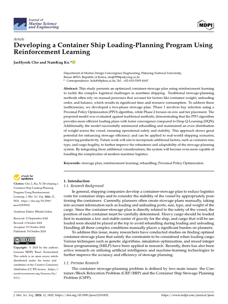 Container Ship Loading with Reinforcement Learning | PDF | Applied ...