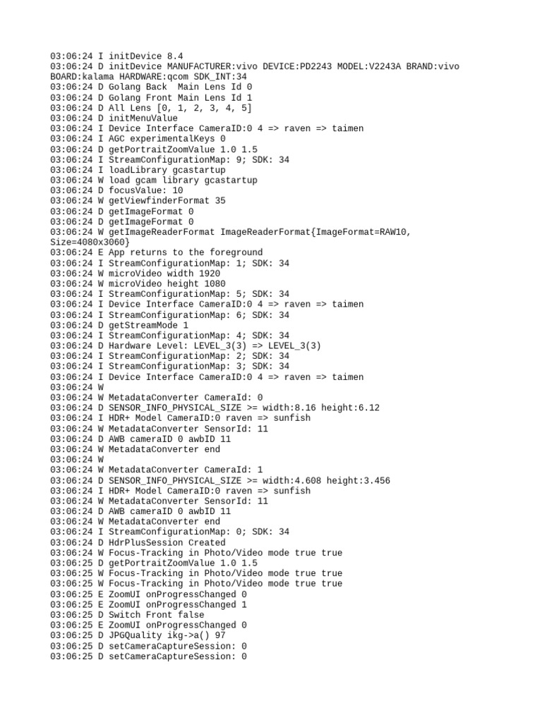 Vivo PD2243 Camera Initialization Logs | PDF | Computing